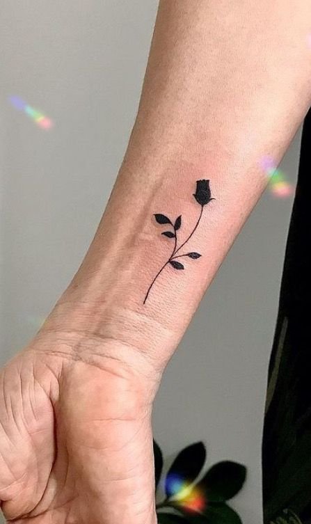 hình xăm hoa hồng đen mini vô cùng uyển chuyển Hình xăm hoa hồng mini trên cổ tay, phong cách blackwork chi tiết, ảnh HD.