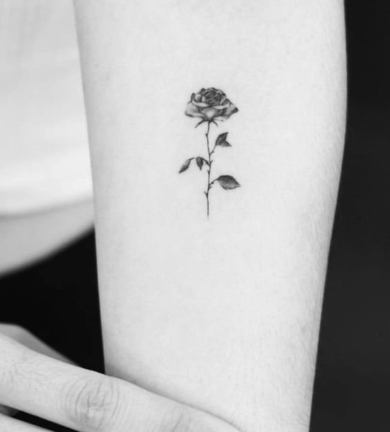 Hình xăm sinh động cho nữ Hình xăm hoa hồng mini trên tay, phong cách blackwork, chi tiết rõ nét, độ phân giải HD.